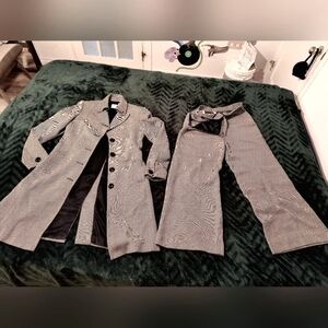 Philippe Dubuc, Wool ensemble (pants & trench), size 8, striped black and white.